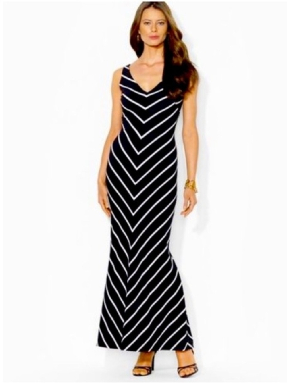 Lauren Ralph Lauren Sleeveless Black & White Chevron Maxi Dress